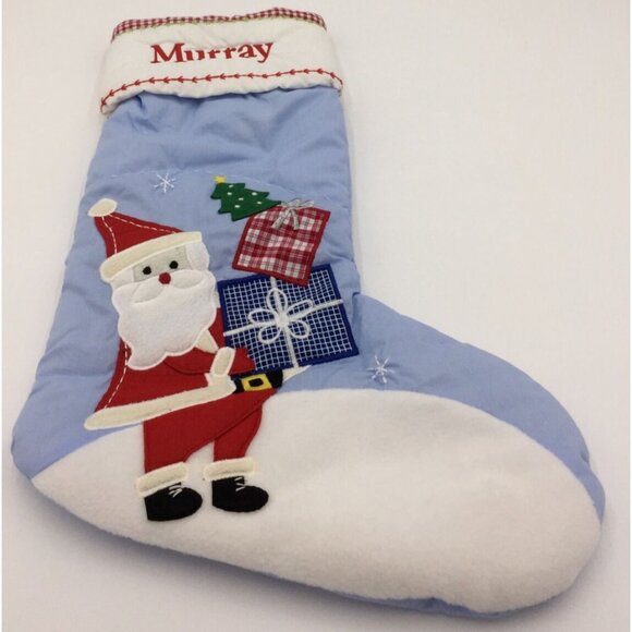 Pottery Barn Kids Murray Santa Gifts Christmas Tree Quilted Holiday Stocking - Picture 10 of 10
